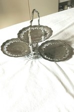 Srunning Vintage Chrome Folding Three Tier Cake Stand Made In England