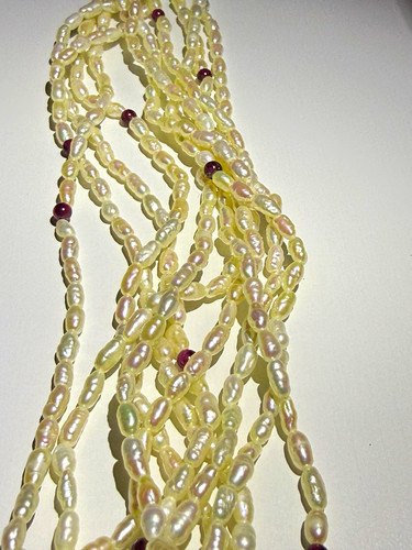 Gold multi strand beaded white - beaded,