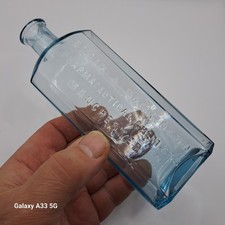 Blain & Hankinson, Manchester  Victorian Ice Blue Medicine Bottle c1890's 