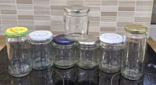 7 x Clear Glass Jam Jars with Lids - Preserve Pickle Craft - Clean Recycled 