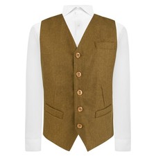 Luxury Honey Brown Herringbone Wool Waistcoat, Tweed