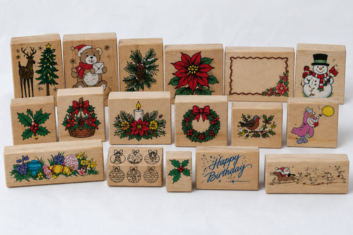 Wooden rubber stamps - rubber, lot