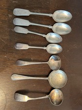 7 Vintage E P Serving Spoons   Different sizes And Patterns   Marks On The Back