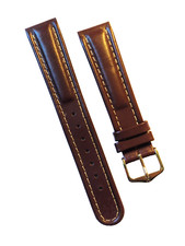 HIRSCH 18MM QUALITY VINTAGE 18MM BROWN MUSTANG, GOLD BUCKLE WATCH STRAP. 