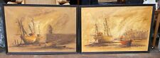 2X JOHN BAMPFIELD SIGNED OILS ON LARGE CANVAS: COASTAL SCENES OF BEACHED BOATS