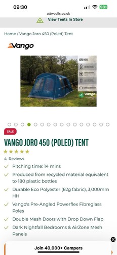 Vango joro 450 tent - (poled),
