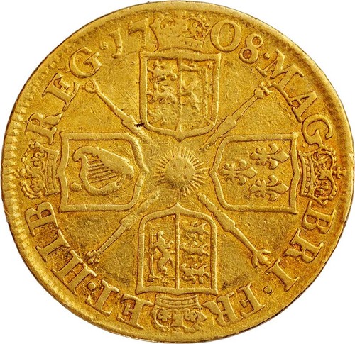 1708 queen anne gold guinea - gold,