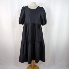 Zara Dress Midi Black Puff Sleeve Tiered Midi Size L