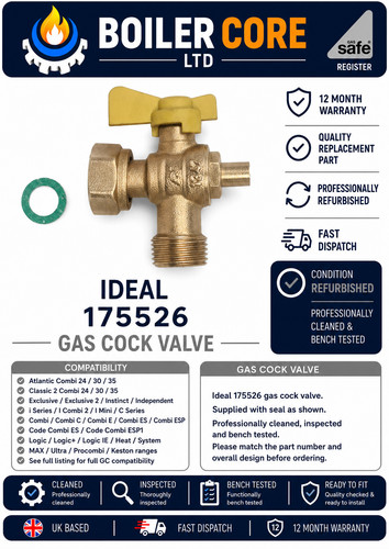 Ideal 175526 gas cock valve - 175526,