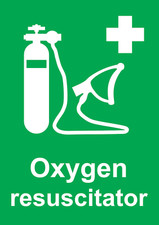 Green Emergency Oxygen Resuscitator External Grade Sign Decal Sticker Notice