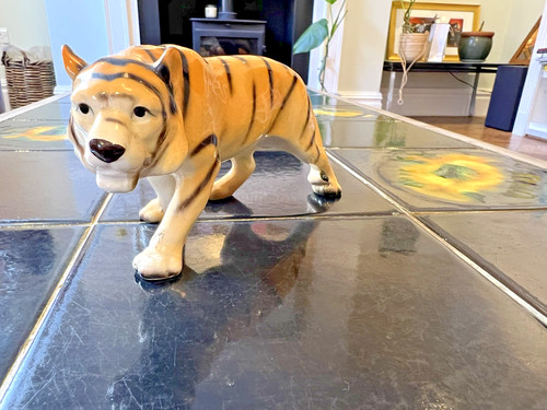 Slinky ceramic tiger figurine - ceramic,