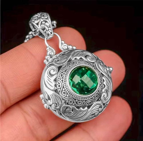 Carved silver photo locket - carved,