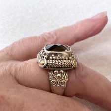 SUARTI Statement Ring 925 Sterling Silver &18K Gold Smoky Quartz Gem Size M 1/2