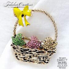 Easter Basket Brooch Vintage Deco Look Crystal Bird Chick Pin Jewellery Gift