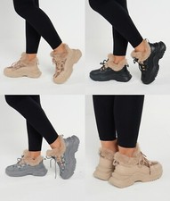 Womens Ladies Lace Up Faux Fur