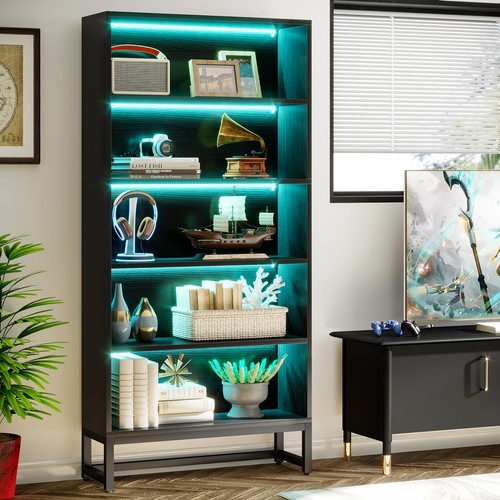 Wooden black bookshelf with - black,