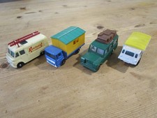 Matchbox TV Service van 62, Site hut truck 60, Land Rover 12, Alvis Stalwart 61