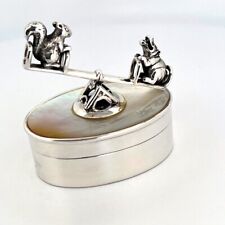 Squirrel & Hippo On Seesaw Pill Box 925 Sterling Silver Set With Mother Of Pearl