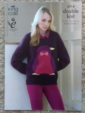 Knitting Pattern - King Cole Lady's Penguin/Owl Motif Sweater, DK, 3714 (201157)