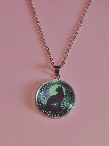 Black cat necklace stainless - black,