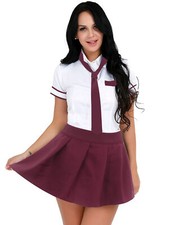 Women 3Pcs Japanese School Girl Cosplay Costume Tie Shirt with Pleated Skirts