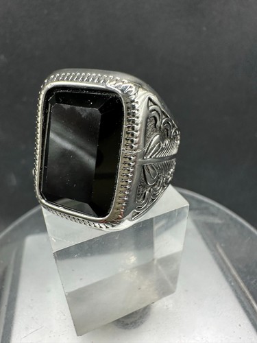 Mens black ring - cz, jet
