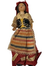 Vintage Cloth Doll in Traditional Outfit with Red Headscarf T2270 KW7