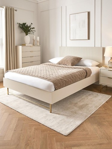 Cora bed frame double ivory - bed,