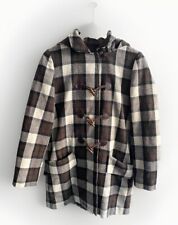 APC Duffle Coat Womens Size 38 Brown Beige Check Hooded Wool Blend Japan