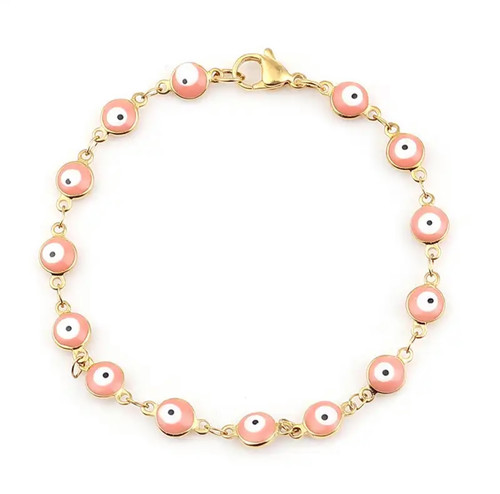 Pink evil eye gold bracelet - gold,