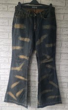 Freesoul Rox Bootcut Flare Dirty Dark Blue Denim Zebra Print Jeans Waist 31" 