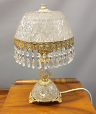 Vintage Crystal Glass Chandelier Boudoir Table Lamp Gold Tone Trim Needs Rewire
