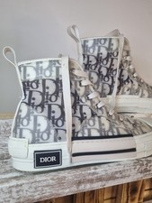 Christian Dior B23 White Grey Oblique High Top Canvas Sneakers Trainers UK 10