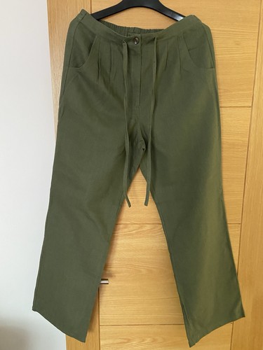 Khaki cotton linen trousers - cotton/linen,