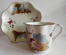 EARLY 19TH CENTURY VEUVE PERRIN FAIENCE HAND PAINTED FLUTED CUP AND SAUCER
