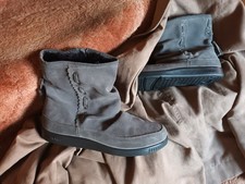 NEW HOTTER PIXIE GREY SUEDE ZIP FAUX FUR LINED SLOUCH ANKLE BOOTS UK Size 4