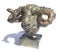 Bronze ram's head  bust signed