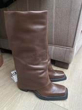 NEW BROWN LEATHER LIMITED EDITION ZARA GAITER BOOTS, UK 7/40