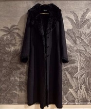 Vintage M&S Long Maxi Goth Faux Suede Black Opera Afghan Coat 90’s Smart 12