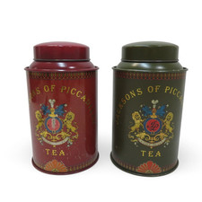 Vintage Lot (2) Jacksons of Two Picadilly Tea Tin Canisters Red And Green 
