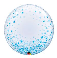 QUALATEX 24 INCH BLUE CONFETTI DOTS DECO BUBBLE BALLOON 24”