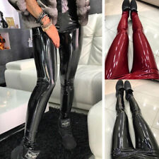 High Waist Skinny Pants Trousers Stretch Leggings Women Wet Shiny Vinyl Leather