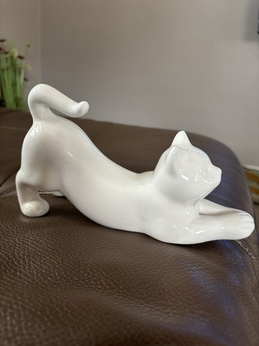 White glazed porcelain cat - white,