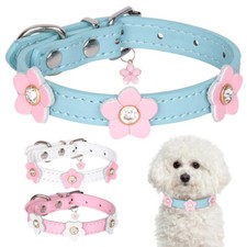 Cute Flower Girl Dog Collars PU Leather Adjustable for Pet Puppy Cat Chihuahua