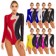 Woman Rhinestone Glitter Figure Skating Ballet Dance Leotard Gymnastics Bodysuit