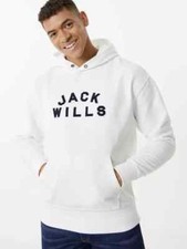 JACK WILLS Mens Vintage White Collegiate Flocked Hooded Sweater Top Medium BNWT