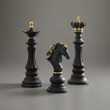 3 X Elegant Chess Pieces Ornament Black Office Rooms Home Decor Figurine