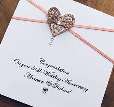 Personalised Handmade Wedding Anniversary Birthday Card Rose Gold Heart 21 30 40