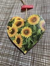 ❤️ Sunflowers 8cm Hanging Wooden Heart Keepsake Tag Home Decor Gift