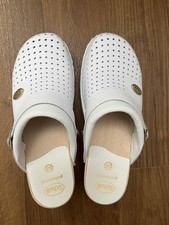 SCHOLL Professional White Womens Leather Slip On Mules EXH Sandals, EU 37, UK 4